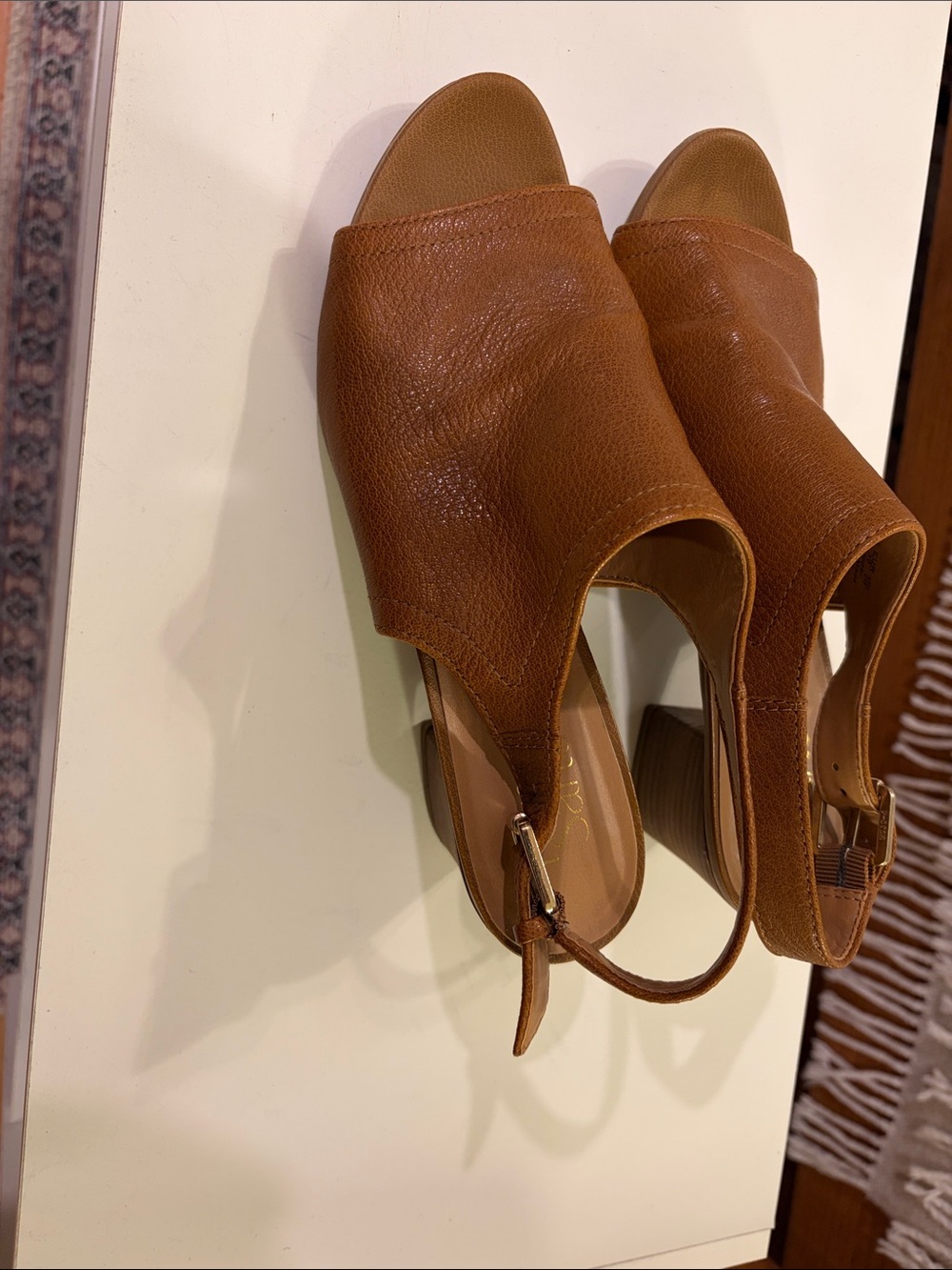 Franco Sarto Cognac Leather Slingback Block Heels